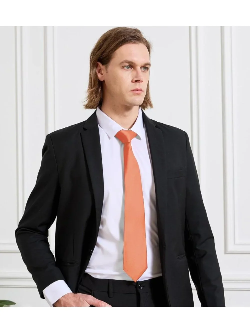 Men's Coral Solid Microfiber Plain Formal Silk Necktie For Business Dress Tie